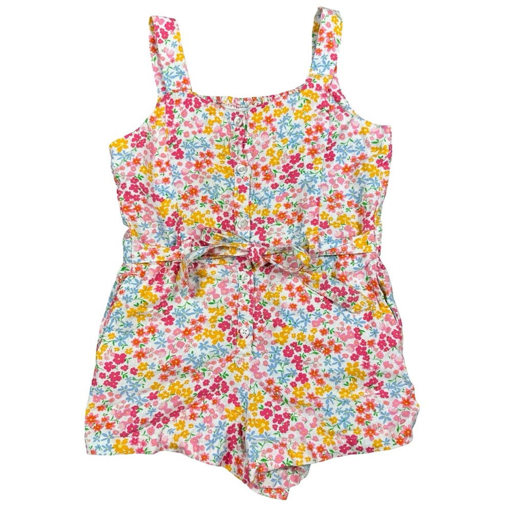 Old Navy Linen Sleeveless Colorful Floral Waist Tie Romper Size M (8)